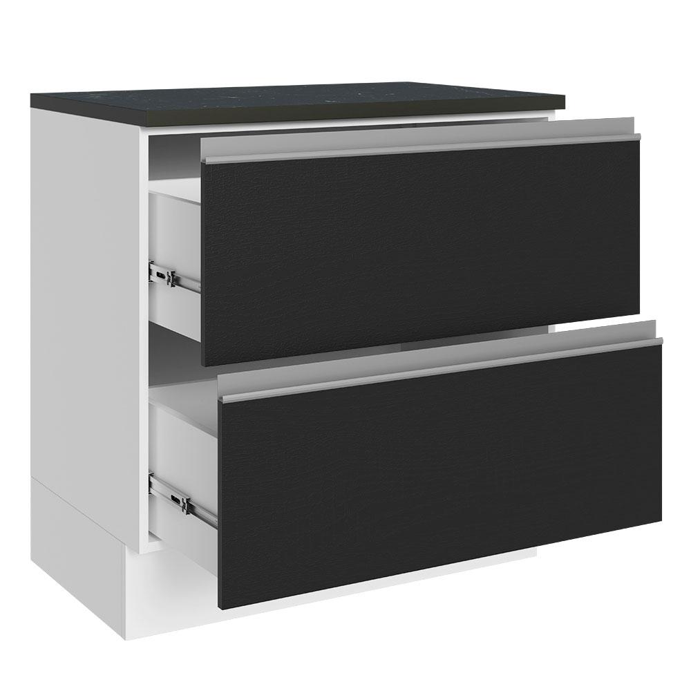 Balcão Armário de Cozinha 100% MDF 80cm 2 Gavetas Branco/Preto Acordes Madesa