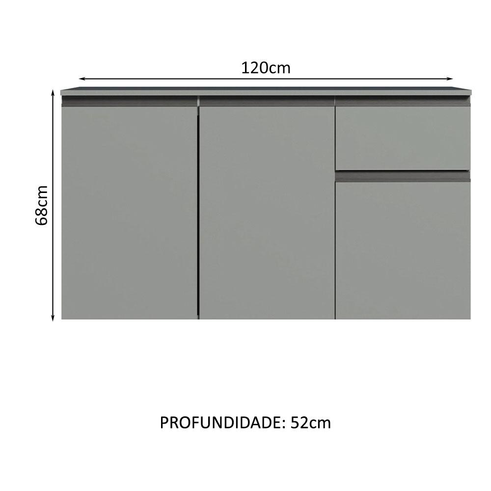 Balcão Armário de Cozinha 3 Portas 1 Gaveta Suspenso Cinza Nice Madesa