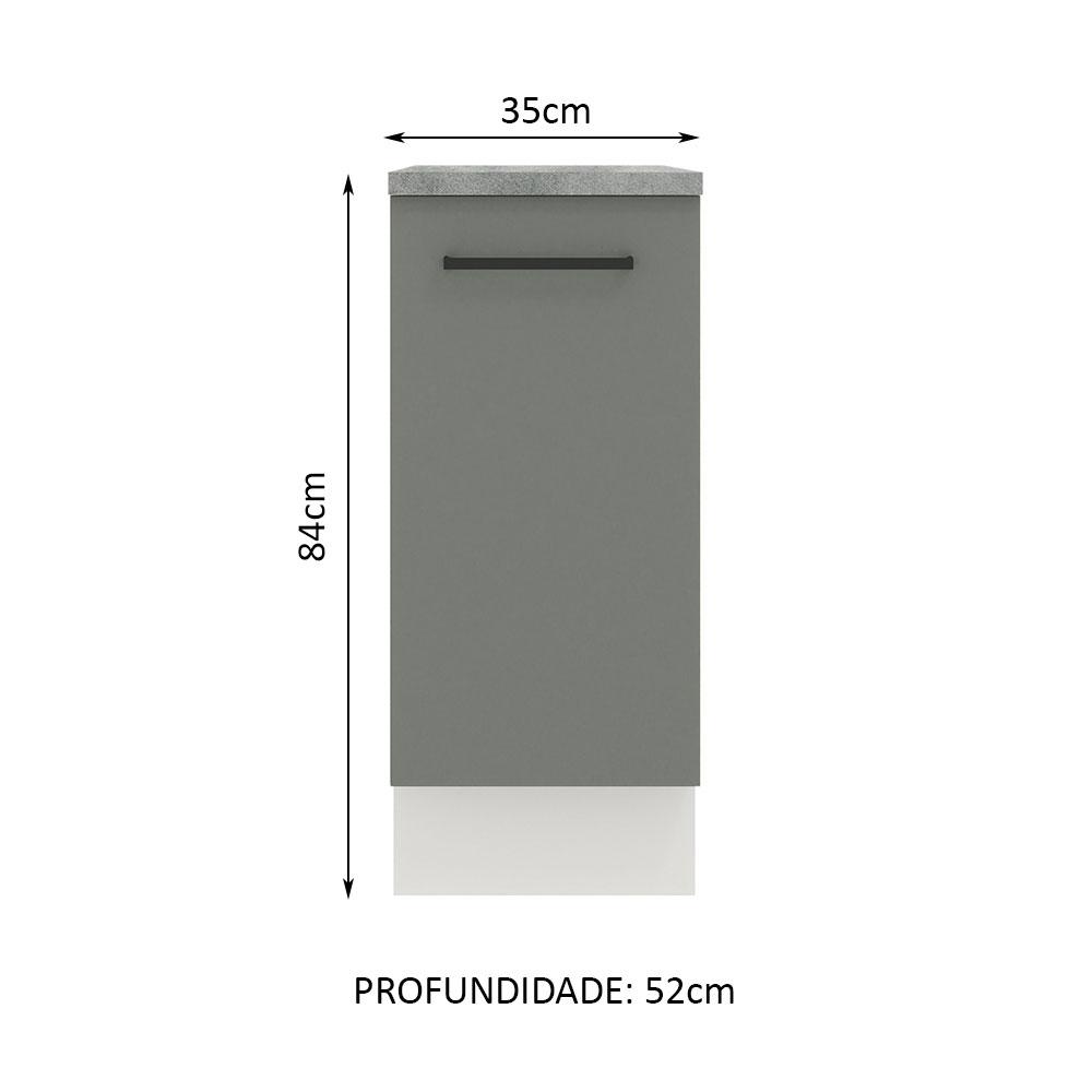 Balcão Armário de Cozinha 35 cm 1 Porta Branco/Cinza Agata Madesa