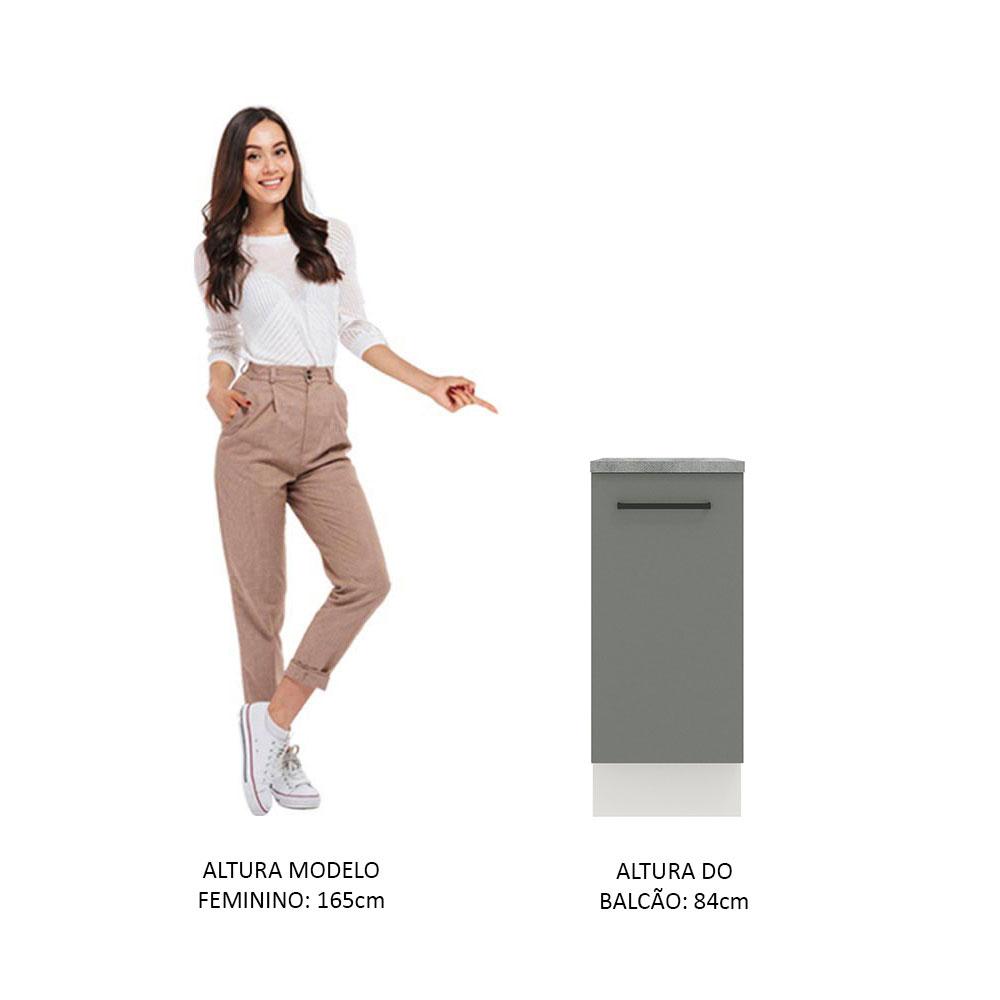 Balcão Armário de Cozinha 35 cm 1 Porta Branco/Cinza Agata Madesa
