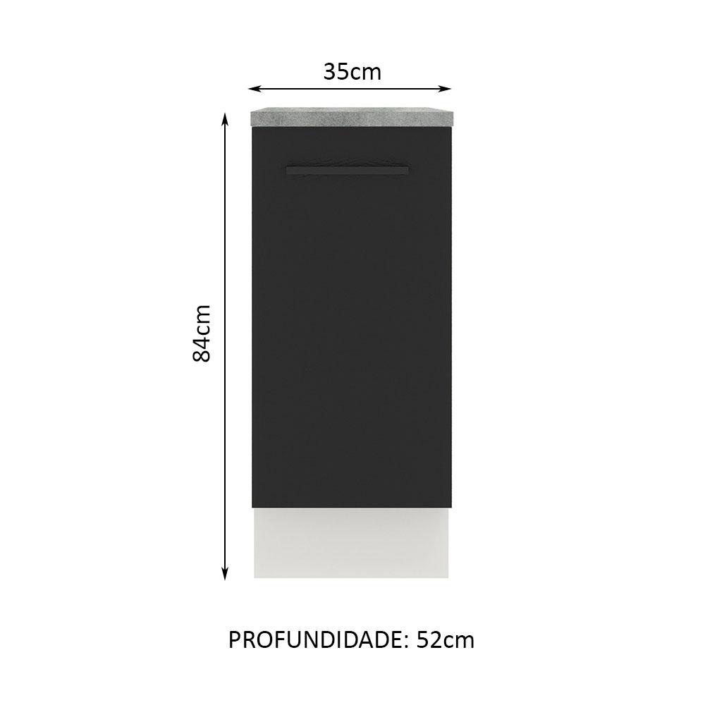 Balcão Armário de Cozinha 35 cm 1 Porta Branco/Preto Agata Madesa