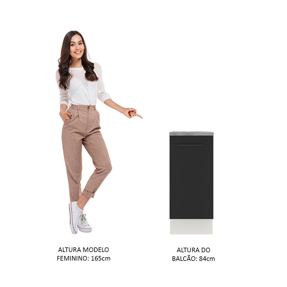 Balcão Armário de Cozinha 35 cm 1 Porta Branco/Preto Agata Madesa