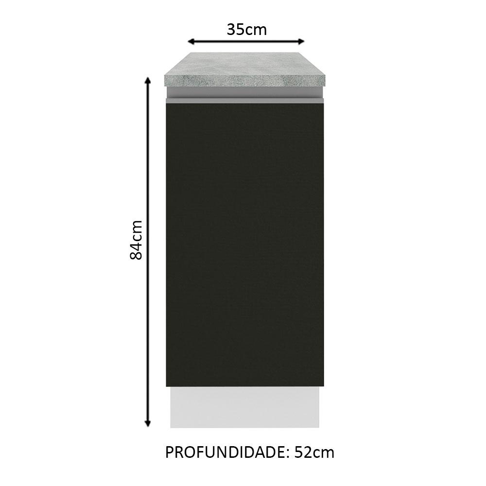 Balcão Armário de Cozinha 35 cm 1 Porta Branco/Preto Glamy Madesa