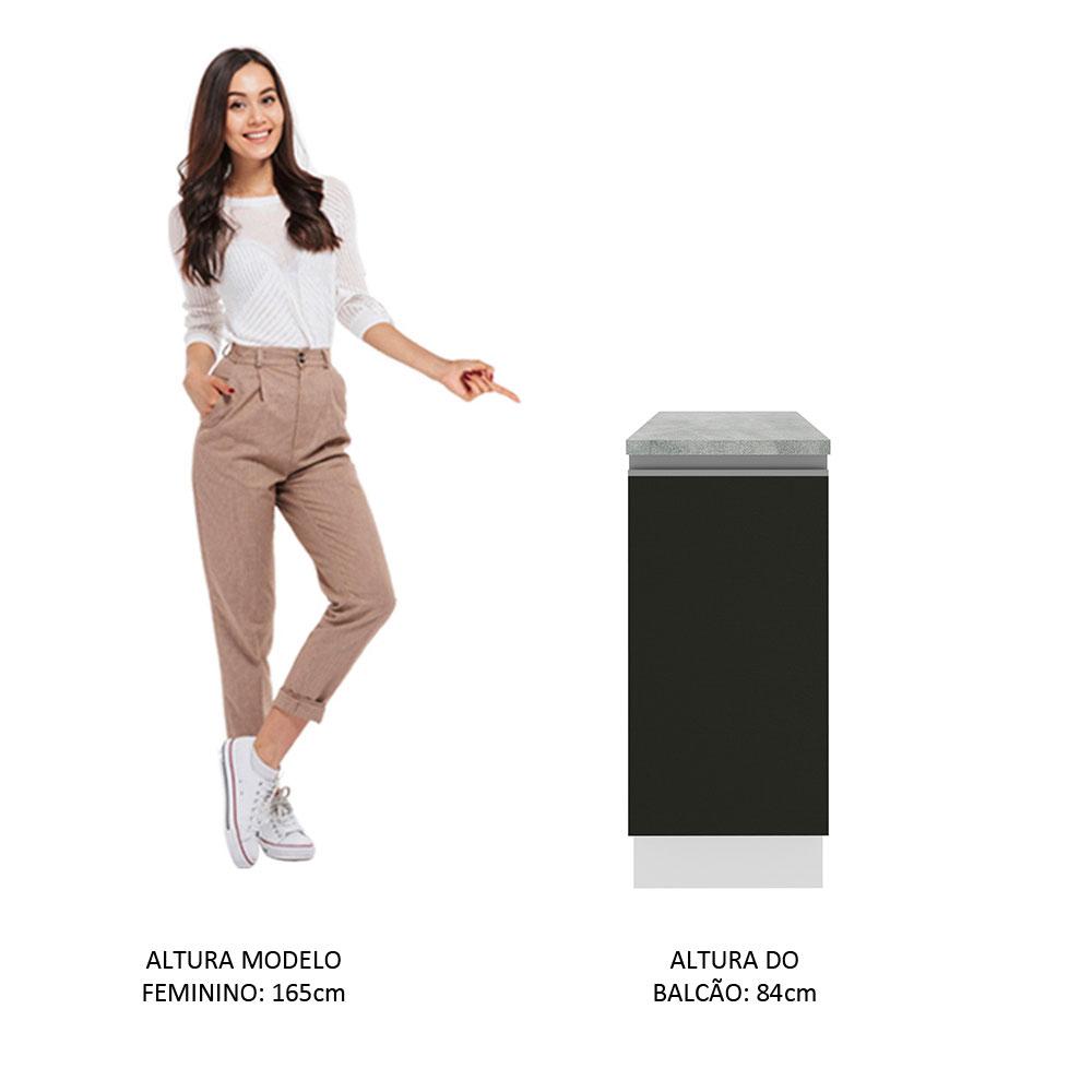 Balcão Armário de Cozinha 35 cm 1 Porta Branco/Preto Glamy Madesa