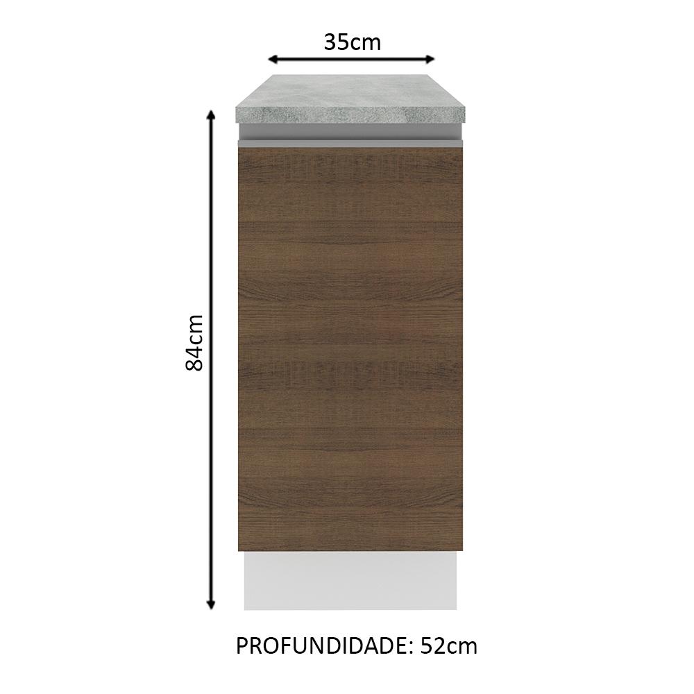 Balcão Armário de Cozinha 35 cm 1 Porta Branco/Rustic Glamy Madesa
