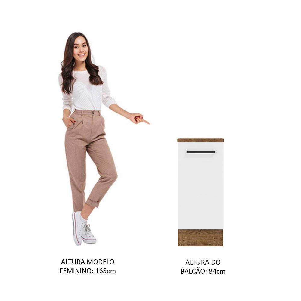 Balcão Armário de Cozinha 35 cm 1 Porta Rustic/Branco Agata Madesa