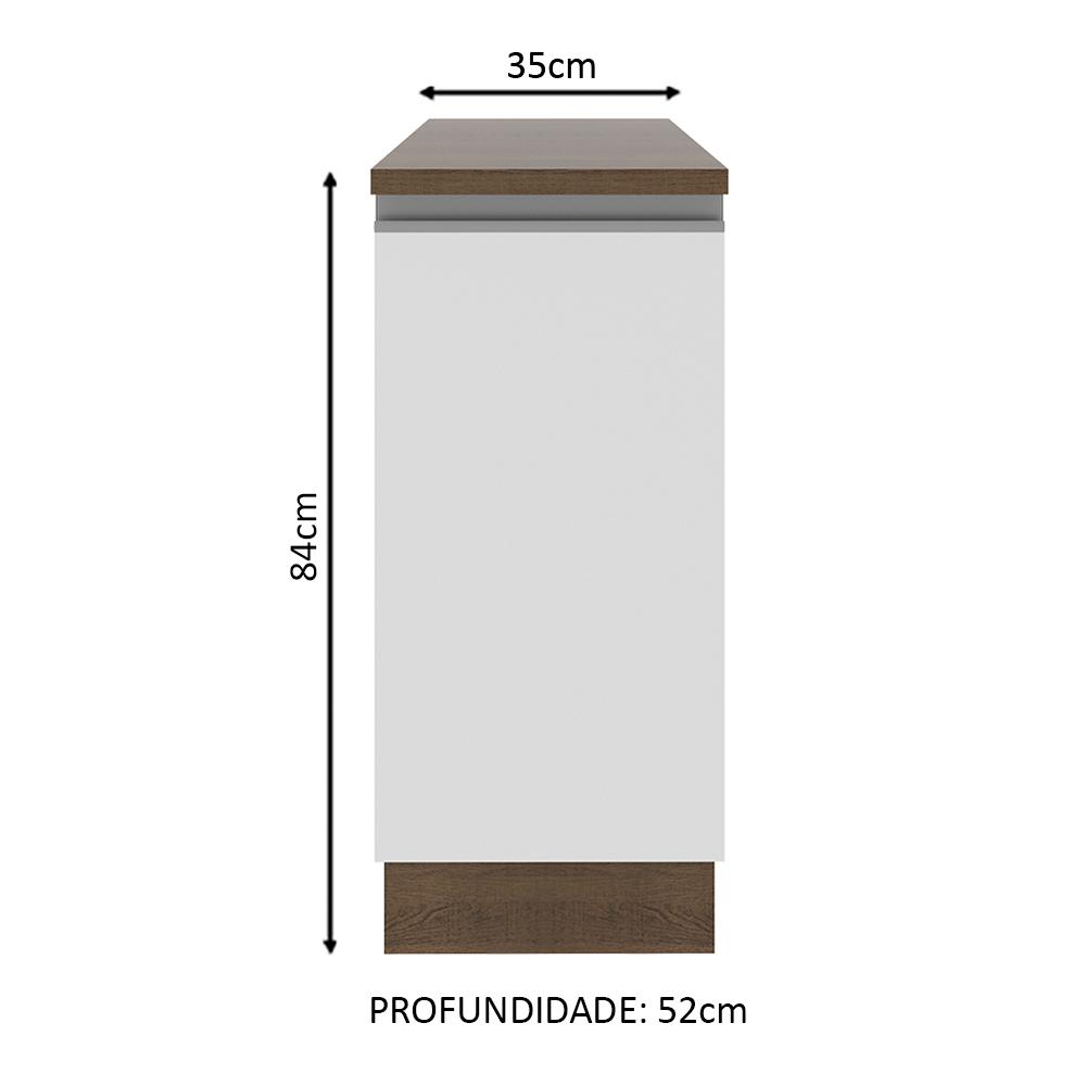 Balcão Armário de Cozinha 35 cm 1 Porta Rustic/Branco Glamy Madesa