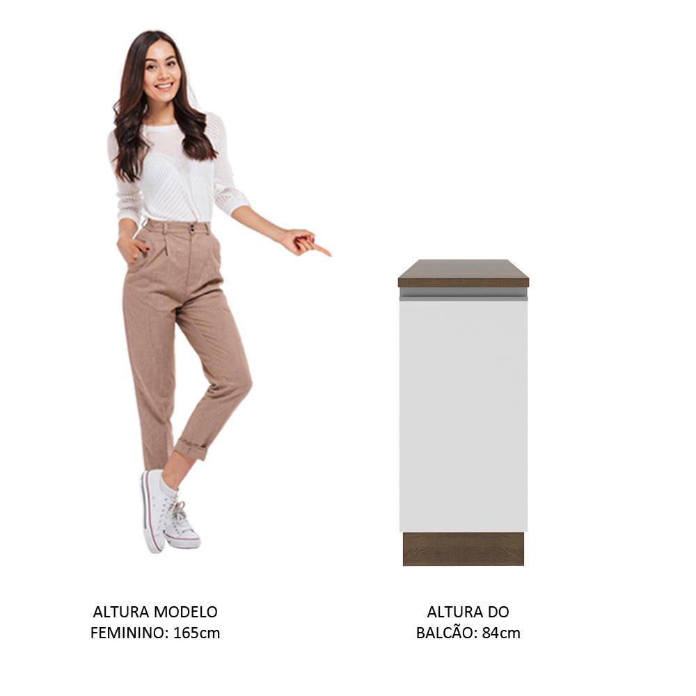 Balcão Armário de Cozinha 35 cm 1 Porta Rustic/Branco Glamy Madesa