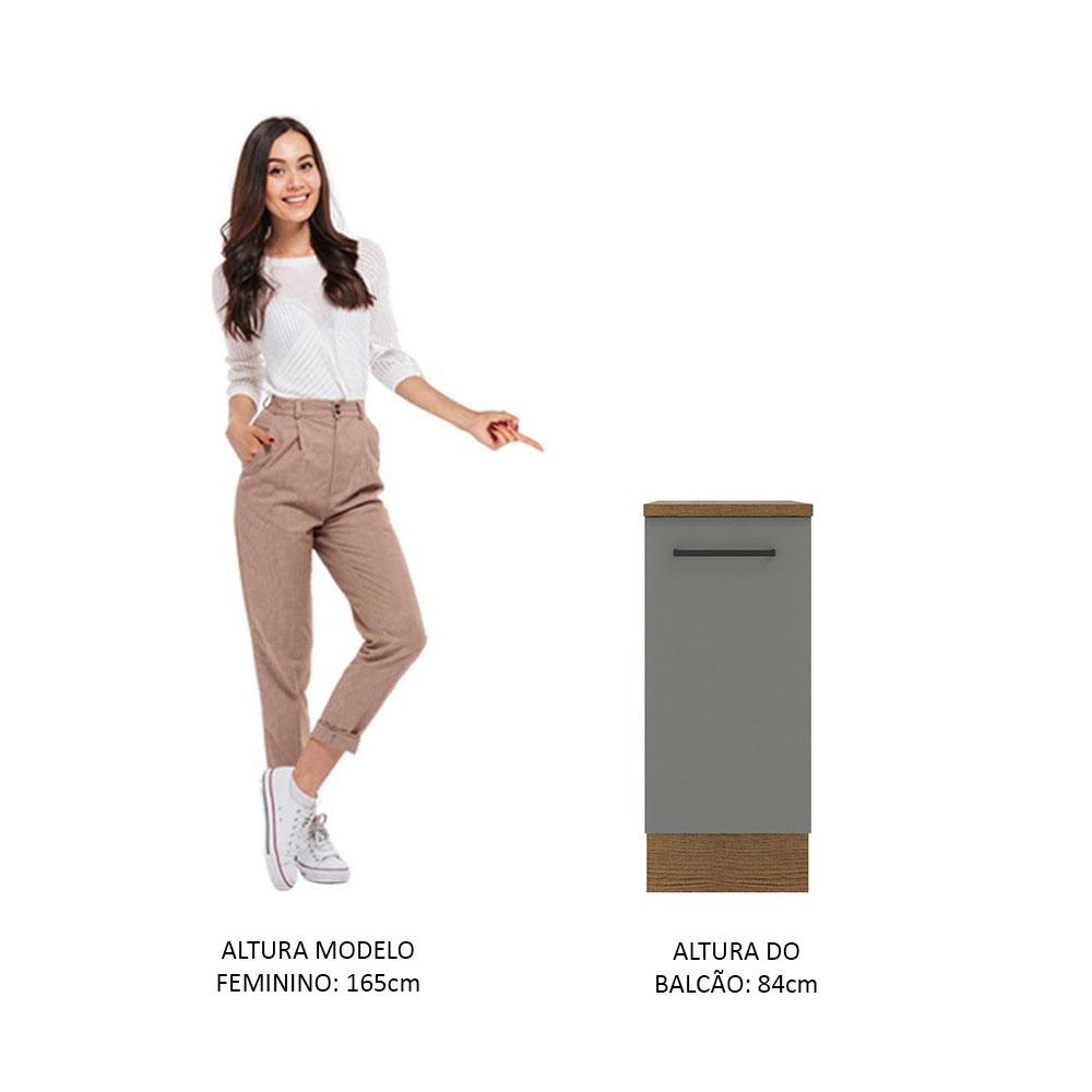 Balcão Armário de Cozinha 35 cm 1 Porta Rustic/Cinza Agata Madesa