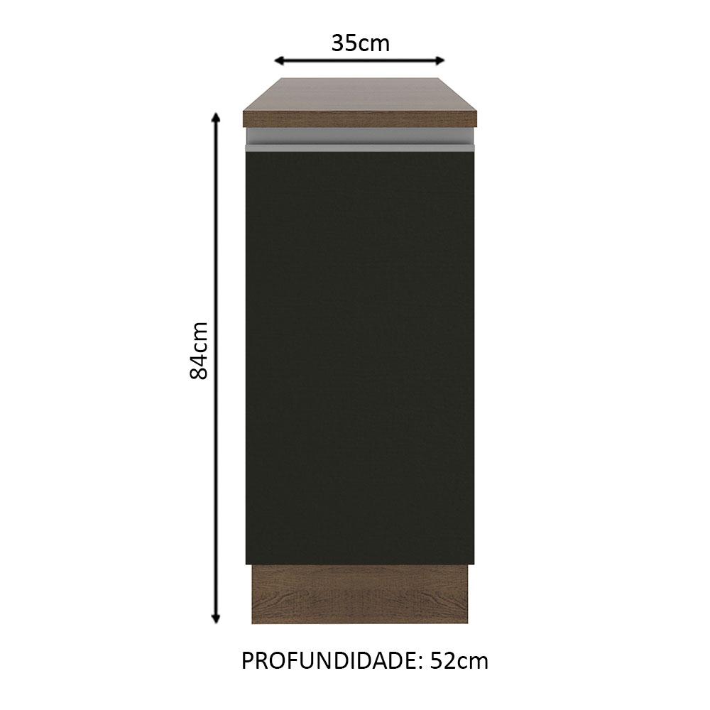 Balcão Armário de Cozinha 35 cm 1 Porta Rustic/Preto Glamy Madesa