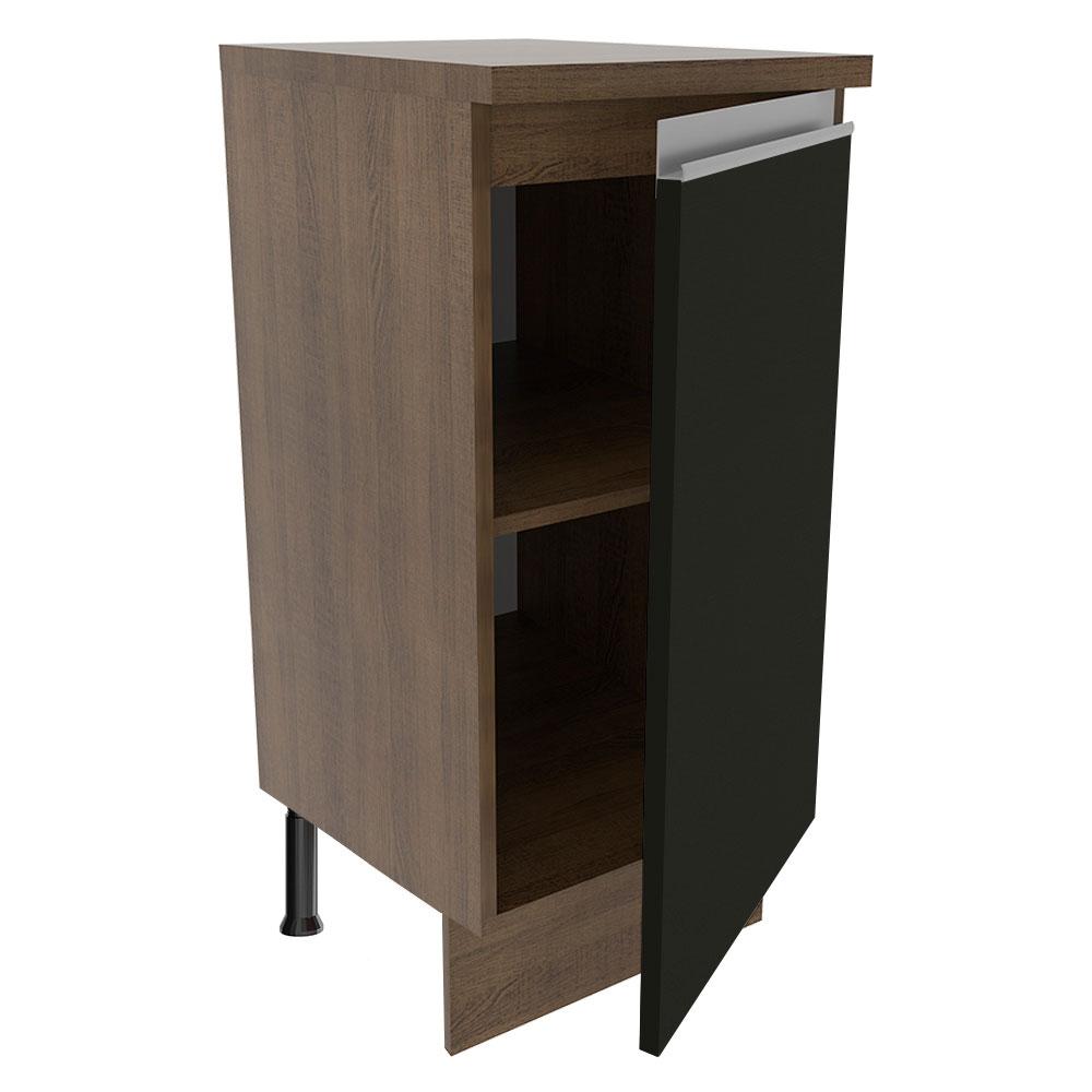 Balcão Armário de Cozinha 35 cm 1 Porta Rustic/Preto Glamy Madesa
