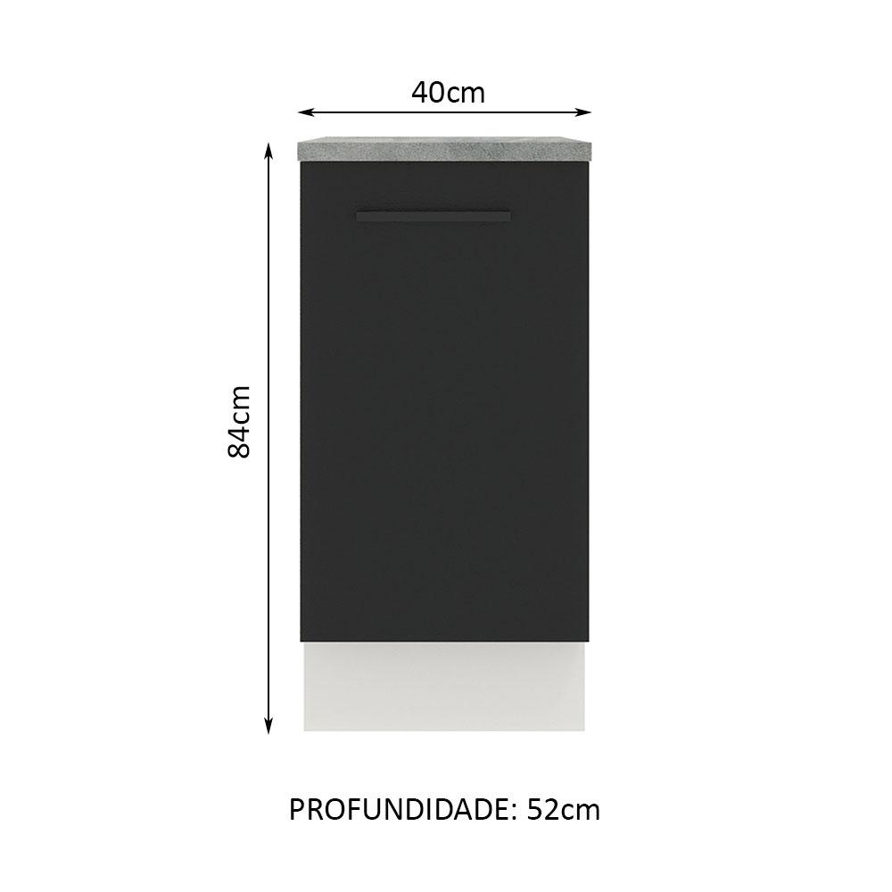 Balcão Armário de Cozinha 40 cm 1 Porta Branco/Preto Agata Madesa