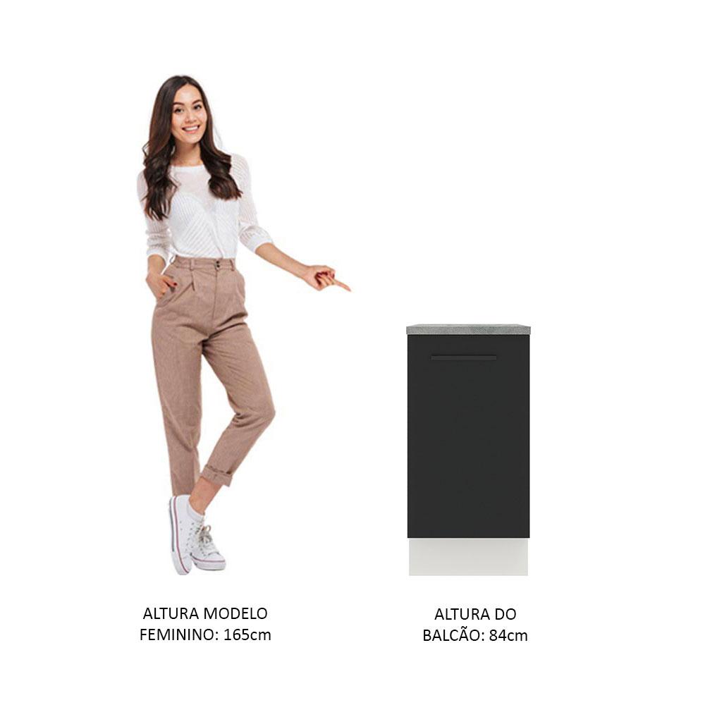 Balcão Armário de Cozinha 40 cm 1 Porta Branco/Preto Agata Madesa