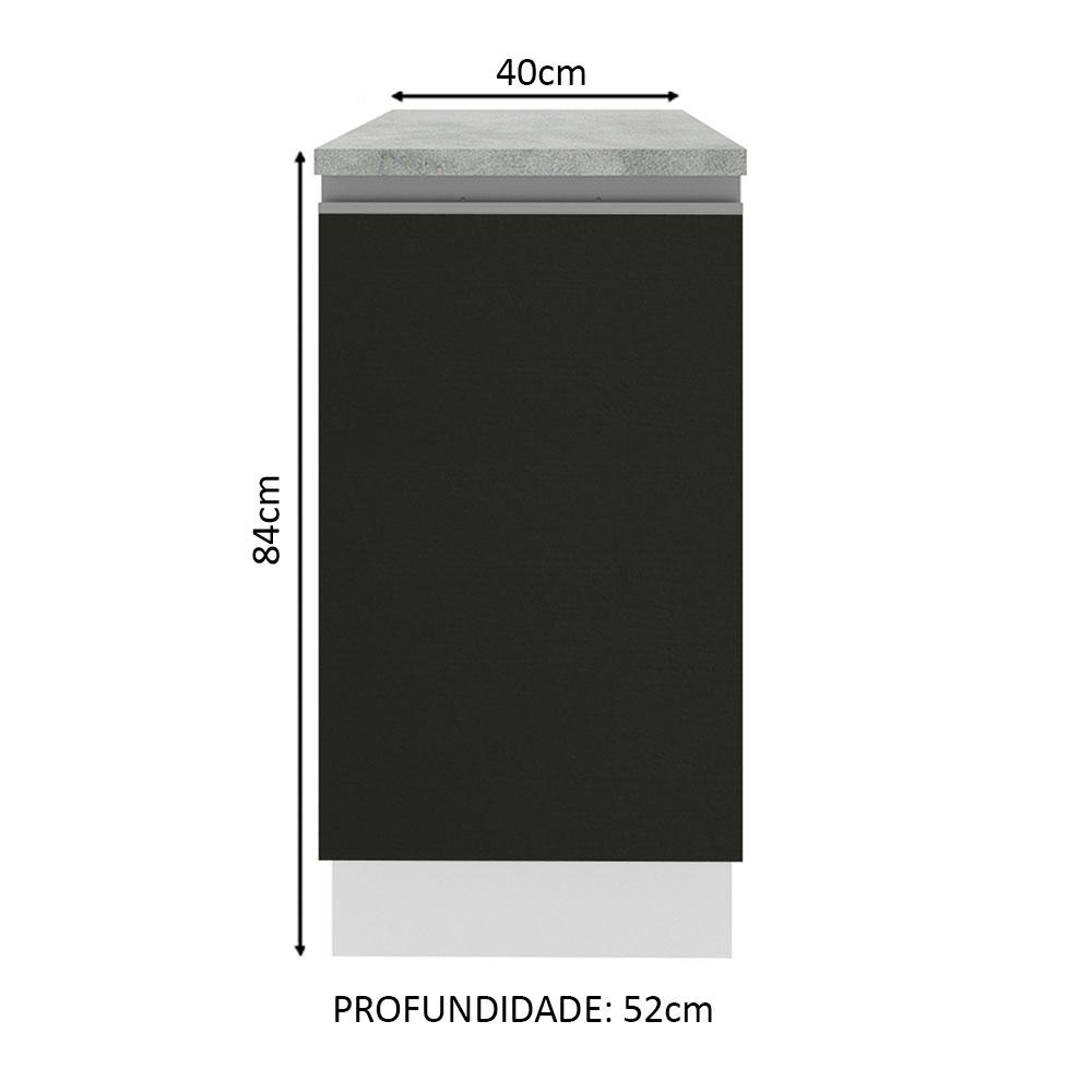 Balcão Armário de Cozinha 40 cm 1 Porta Branco/Preto Glamy Madesa