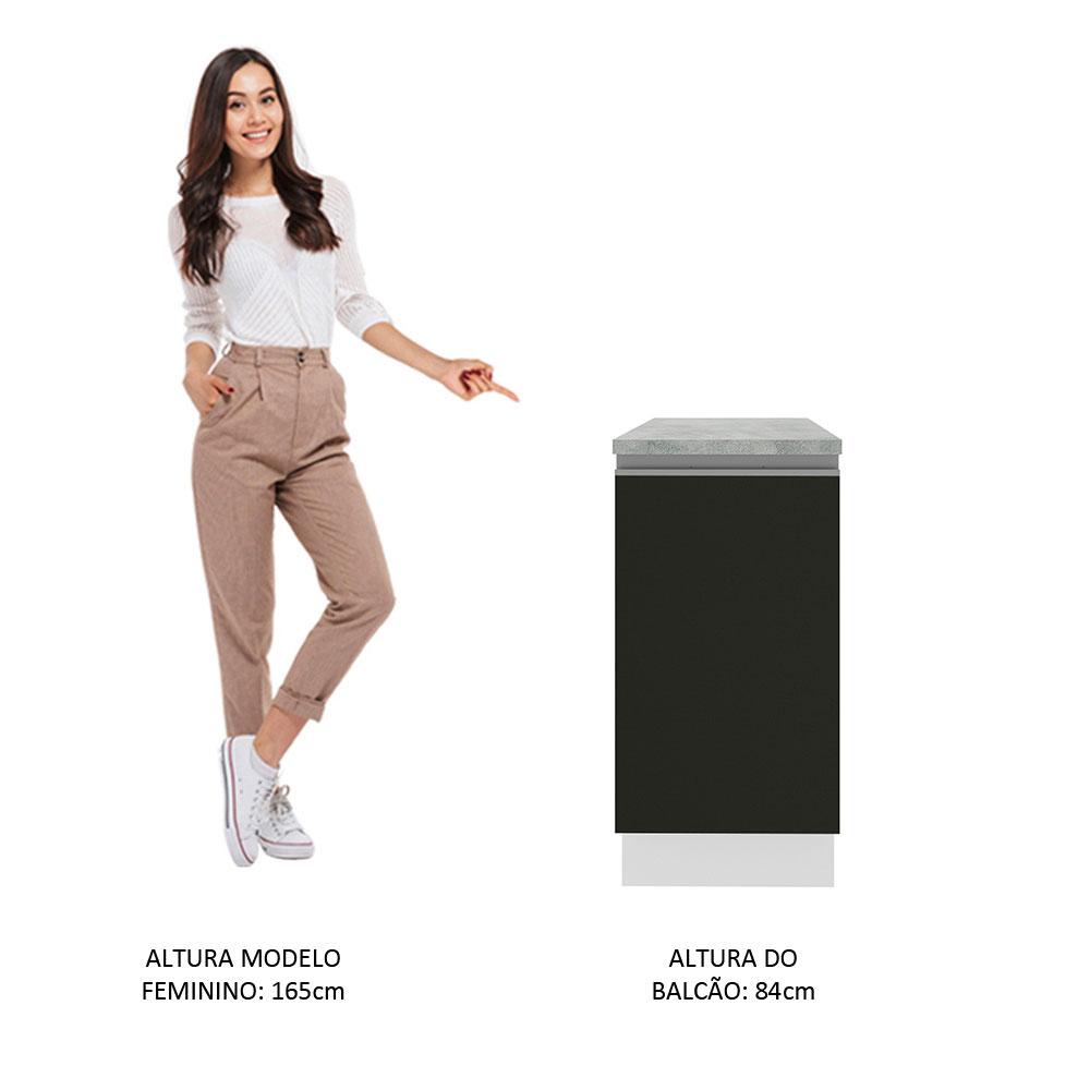 Balcão Armário de Cozinha 40 cm 1 Porta Branco/Preto Glamy Madesa