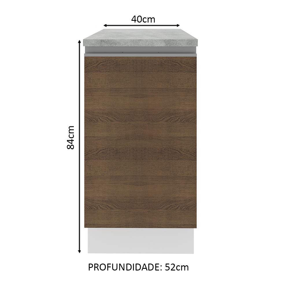 Balcão Armário de Cozinha 40 cm 1 Porta Branco/Rustic Glamy Madesa