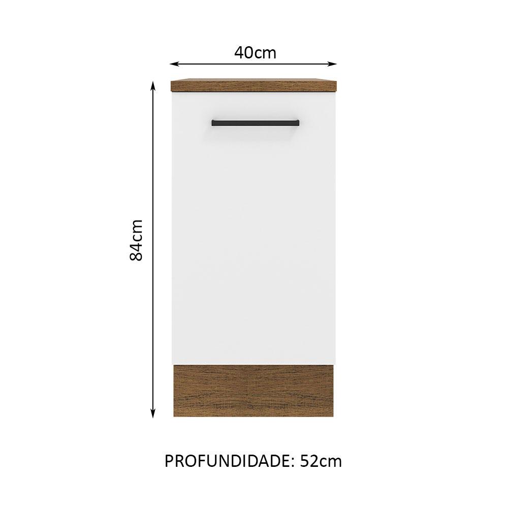 Balcão Armário de Cozinha 40 cm 1 Porta Rustic/Branco Agata Madesa