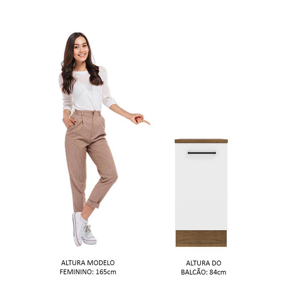 Balcão Armário de Cozinha 40 cm 1 Porta Rustic/Branco Agata Madesa
