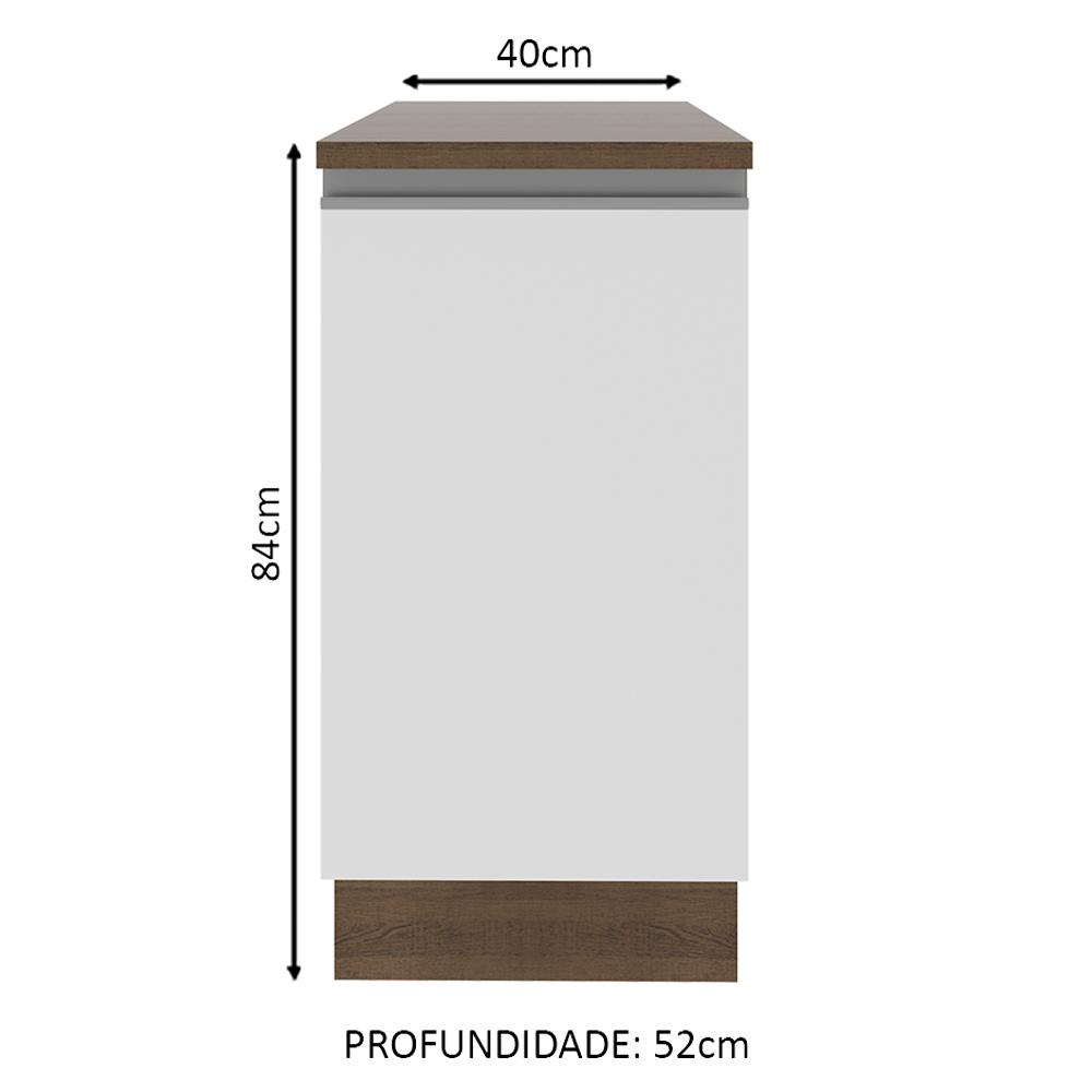 Balcão Armário de Cozinha 40 cm 1 Porta Rustic/Branco Glamy Madesa