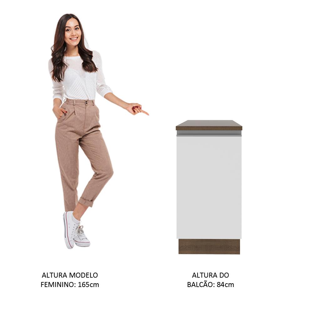 Balcão Armário de Cozinha 40 cm 1 Porta Rustic/Branco Glamy Madesa