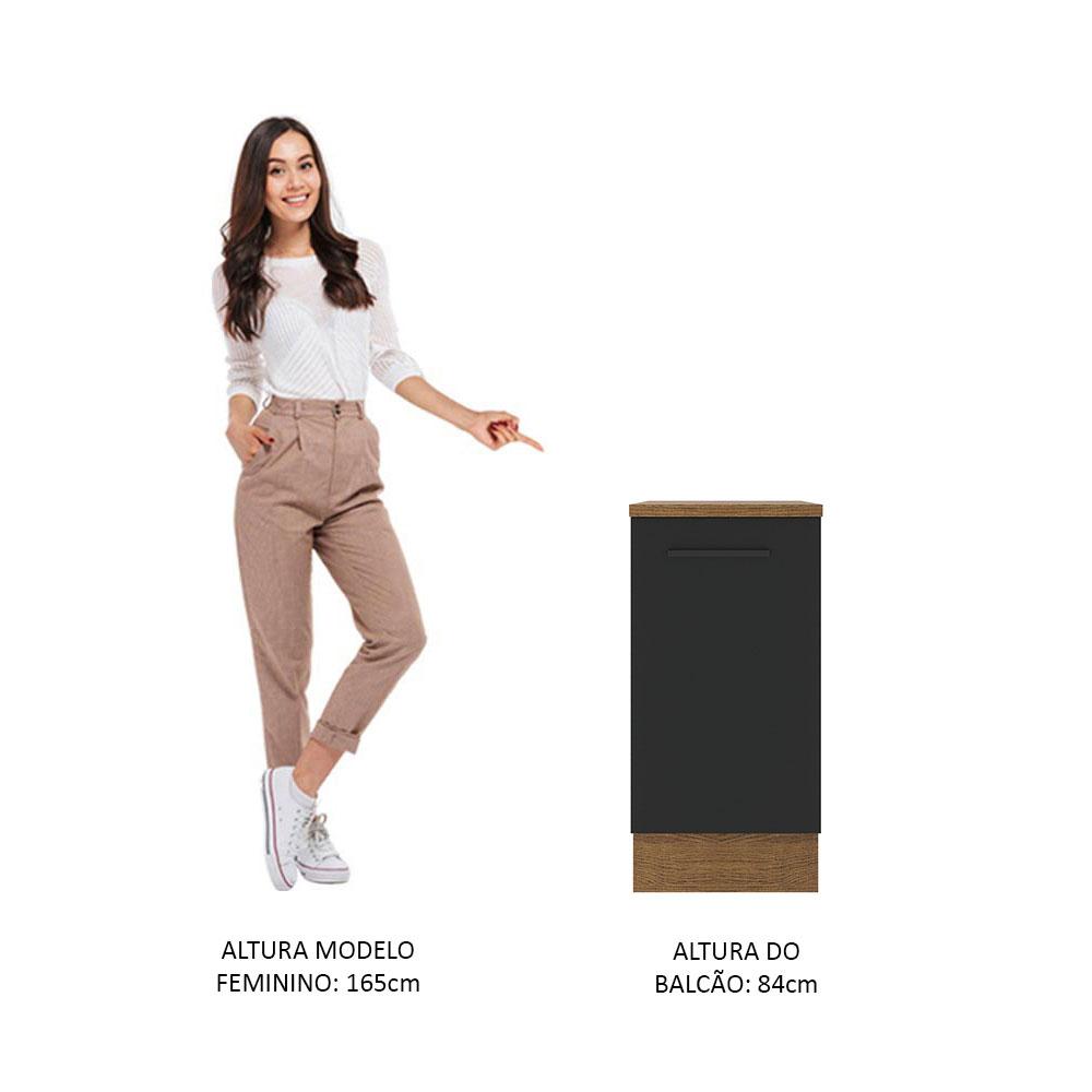 Balcão Armário de Cozinha 40 cm 1 Porta Rustic/Preto Agata Madesa