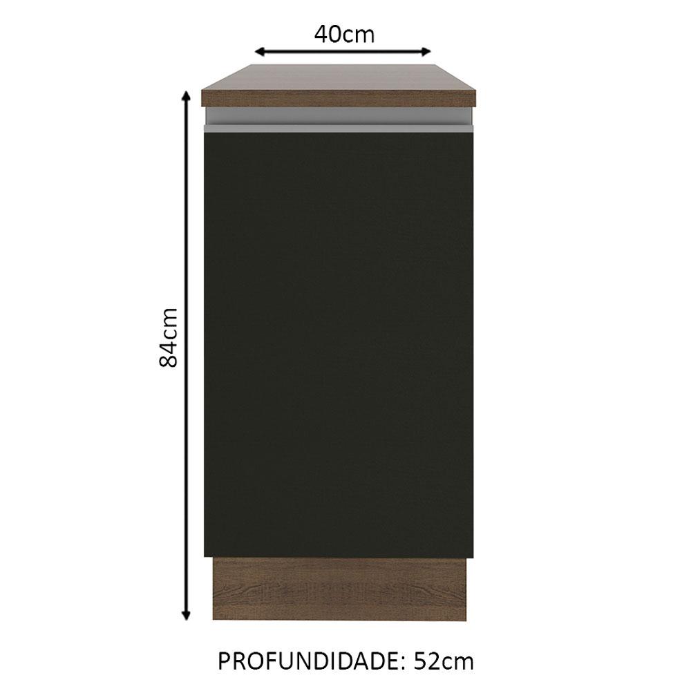 Balcão Armário de Cozinha 40 cm 1 Porta Rustic/Preto Glamy Madesa