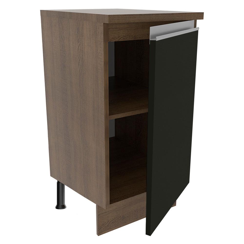 Balcão Armário de Cozinha 40 cm 1 Porta Rustic/Preto Glamy Madesa