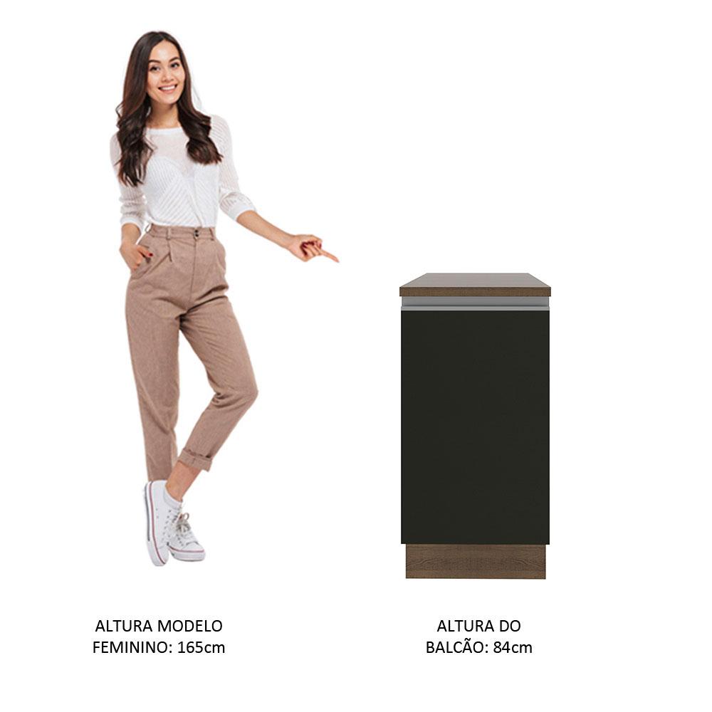 Balcão Armário de Cozinha 40 cm 1 Porta Rustic/Preto Glamy Madesa