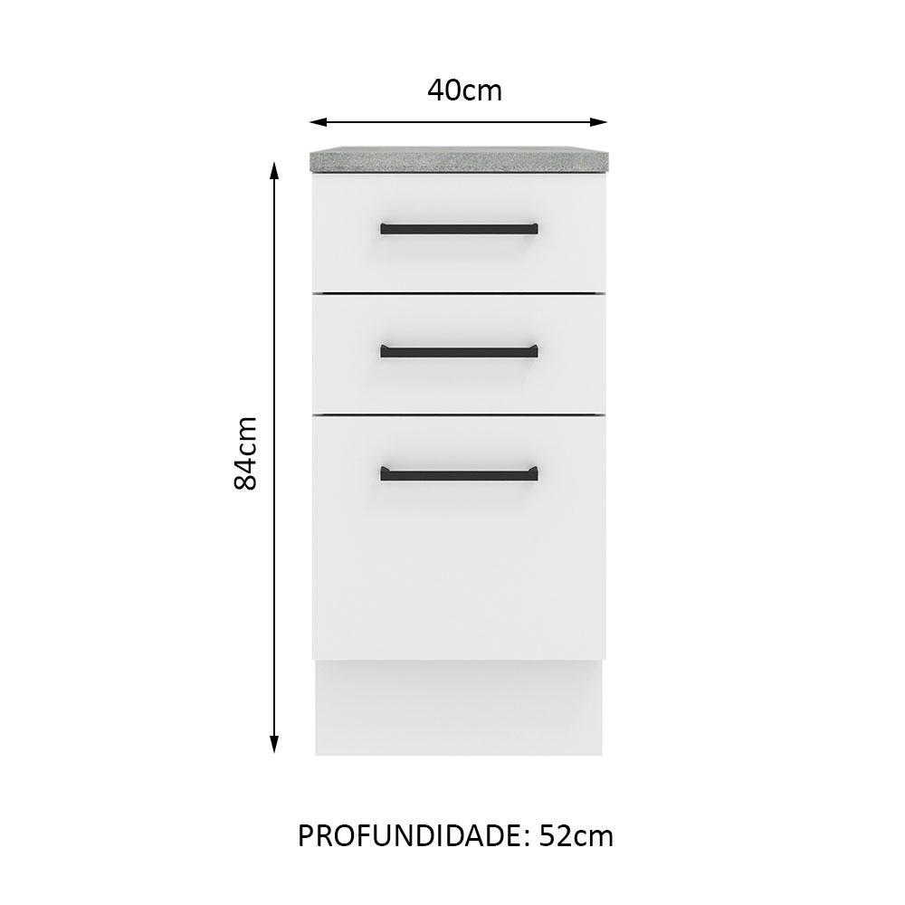 Balcão Armário de Cozinha 40 cm 3 Gavetas Branco Agata Madesa