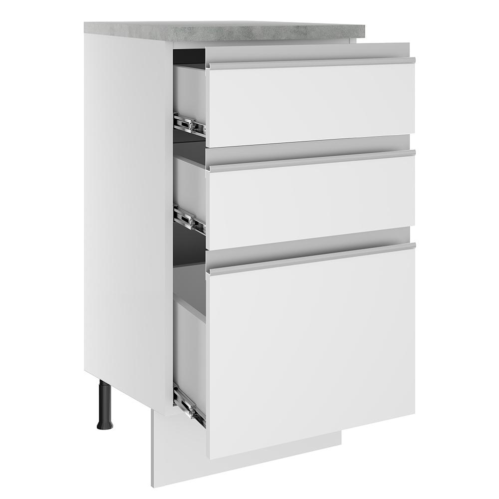 Balcão Armário de Cozinha 40 cm 3 Gavetas Branco Glamy Madesa