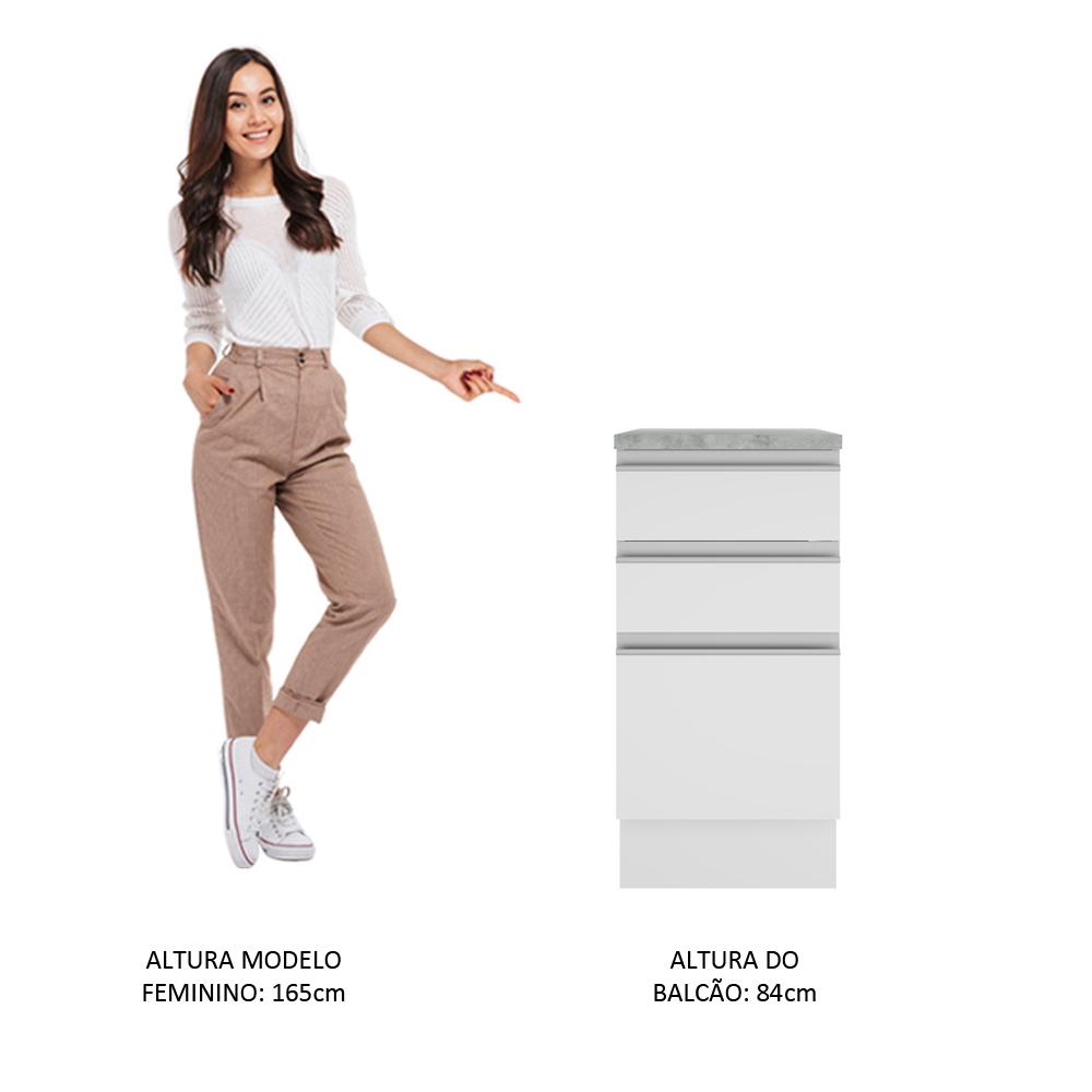 Balcão Armário de Cozinha 40 cm 3 Gavetas Branco Glamy Madesa