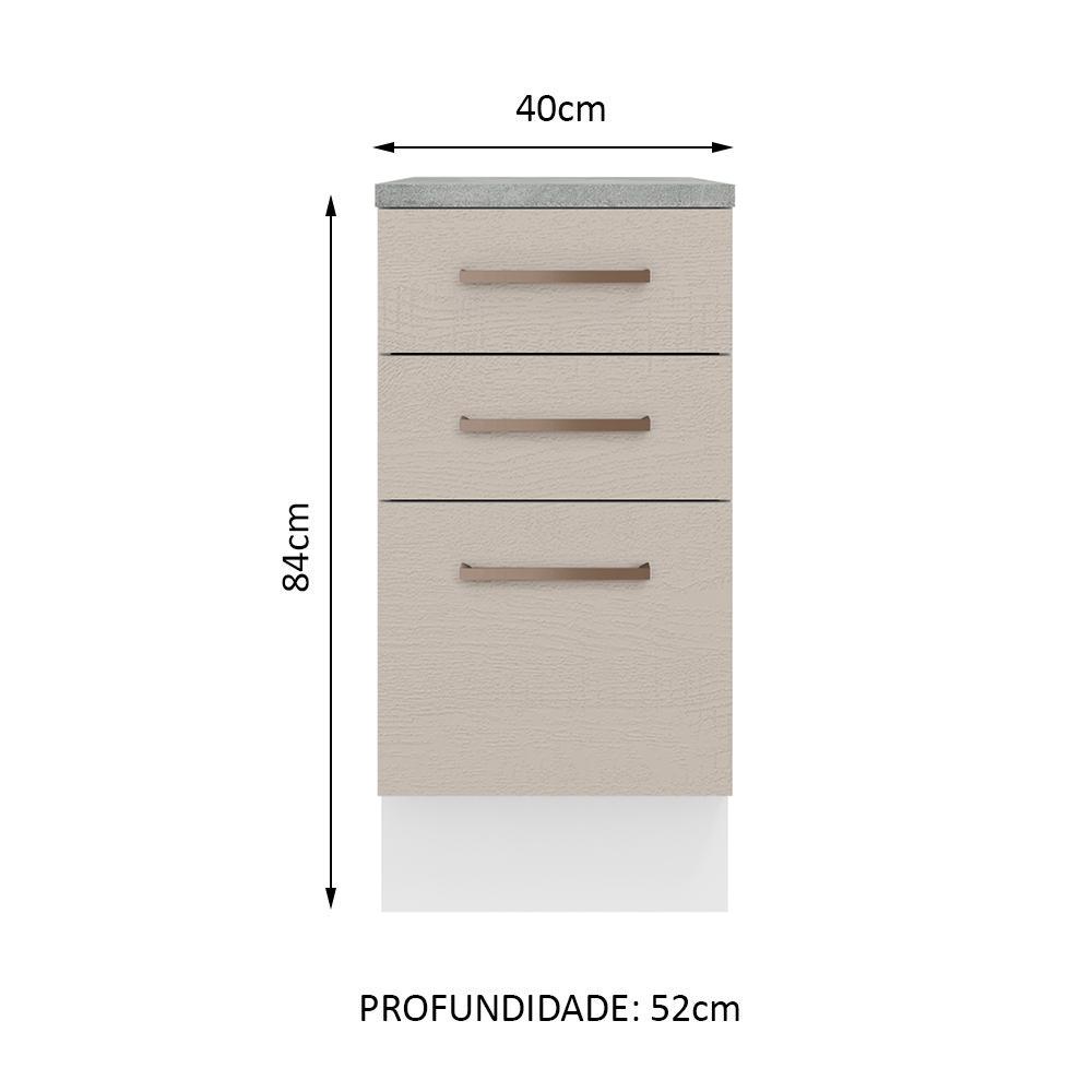 Balcão Armário de Cozinha 40 cm 3 Gavetas Branco/Crema Agata Madesa