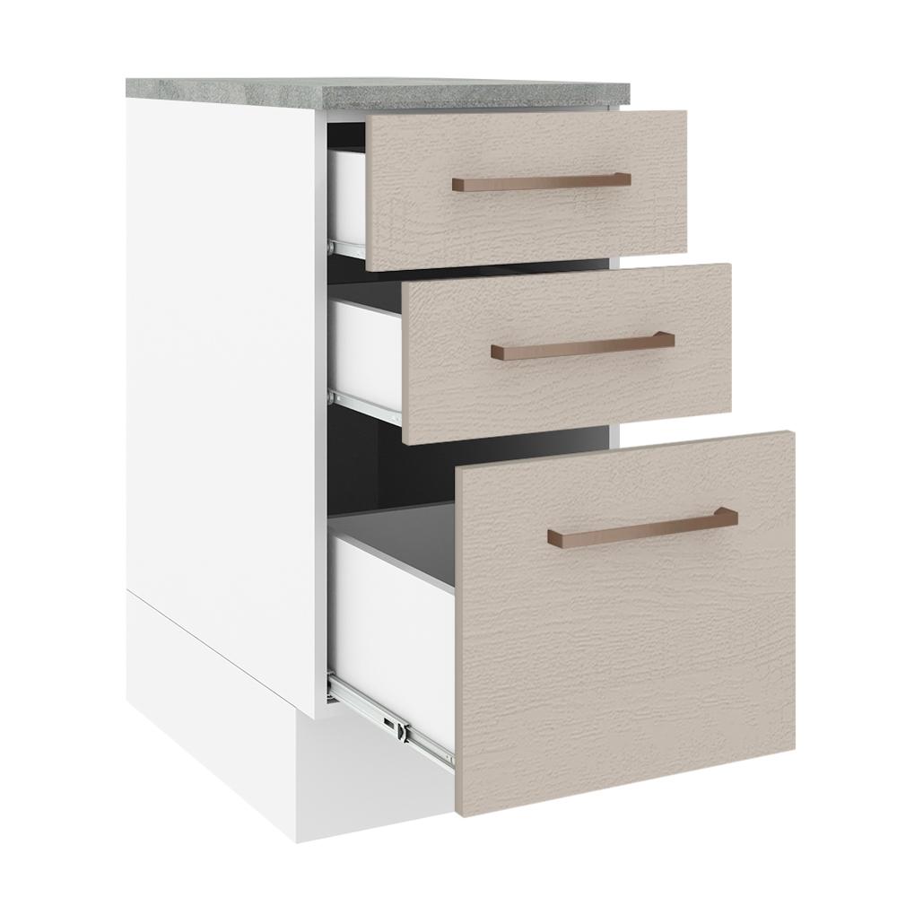 Balcão Armário de Cozinha 40 cm 3 Gavetas Branco/Crema Agata Madesa
