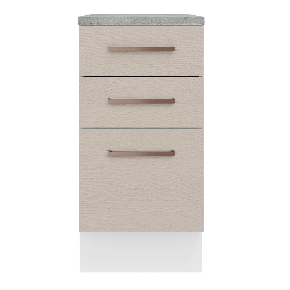 Balcão Armário de Cozinha 40 cm 3 Gavetas Branco/Crema Agata Madesa