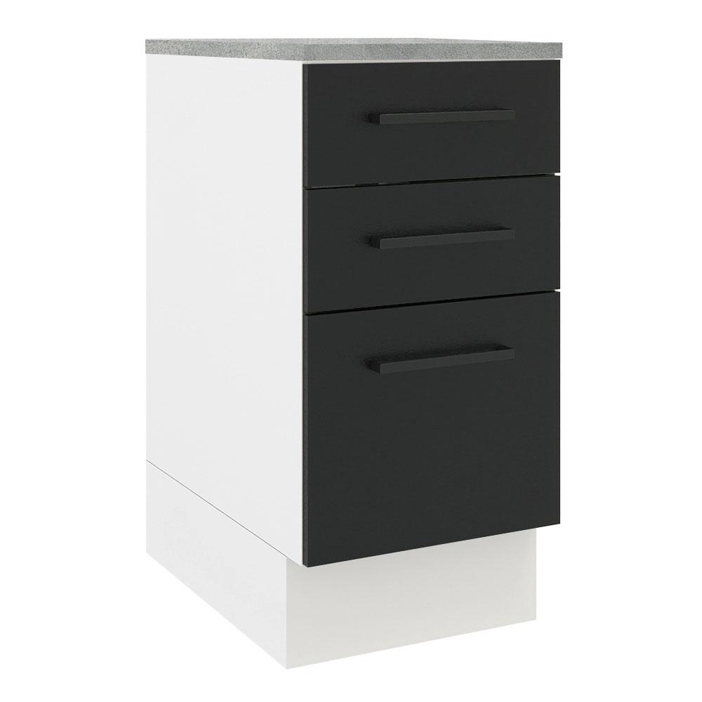 Balcão Armário de Cozinha 40 cm 3 Gavetas Branco/Preto Agata Madesa