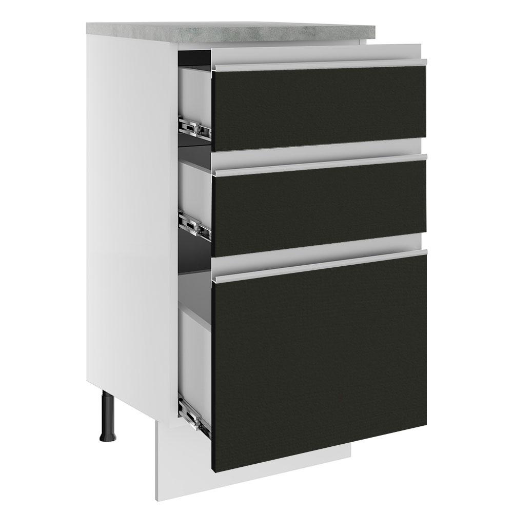 Balcão Armário de Cozinha 40 cm 3 Gavetas Branco/Preto Glamy Madesa