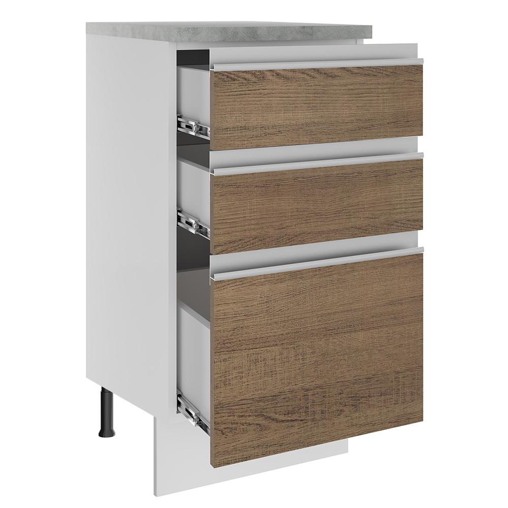 Balcão Armário de Cozinha 40 cm 3 Gavetas Branco/Rustic Glamy Madesa