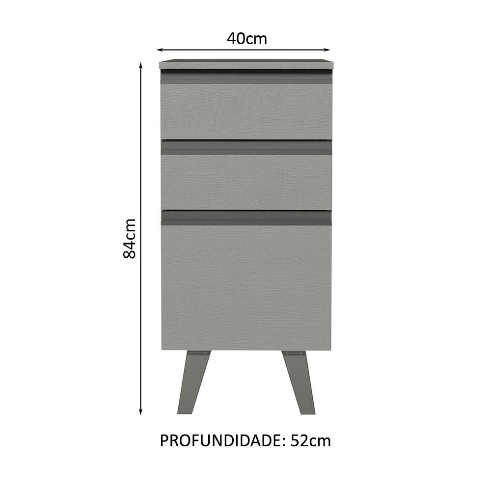 Balcão Armário de Cozinha 40 cm 3 Gavetas Com Pés Cinza Nice Madesa
