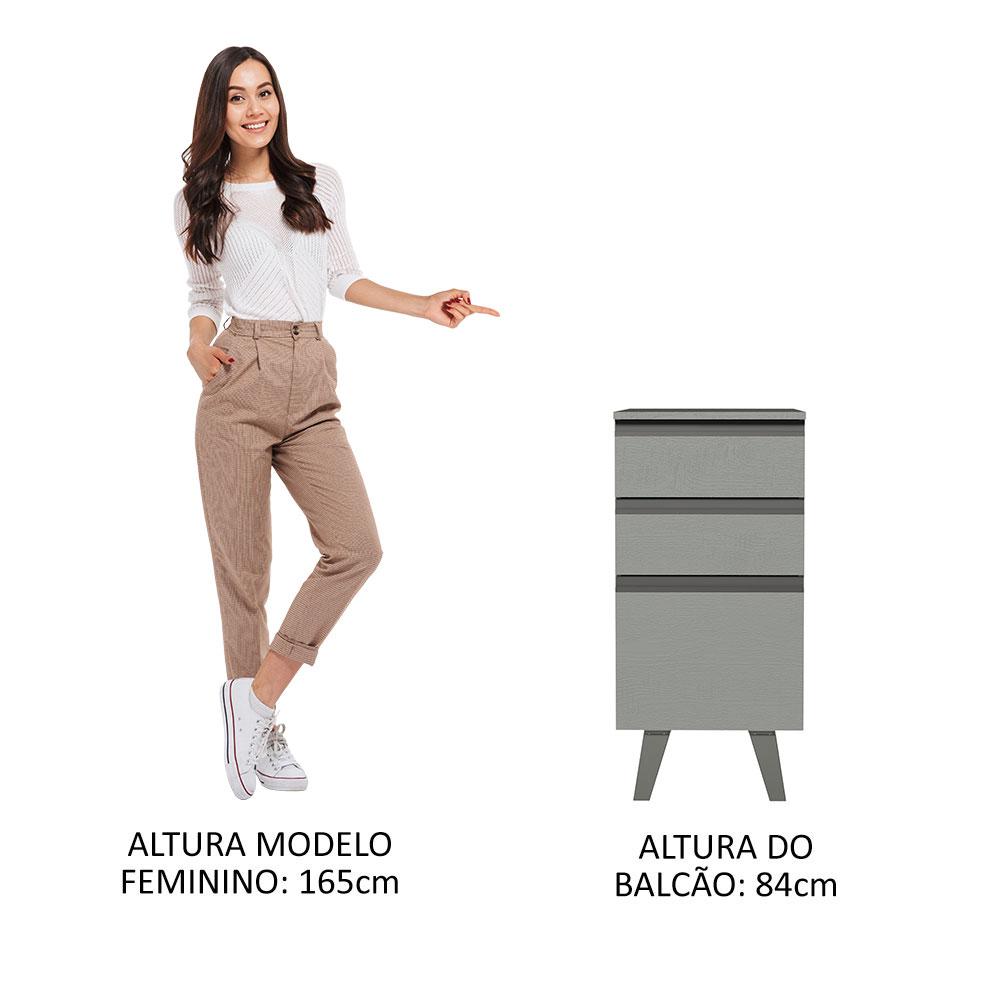 Balcão Armário de Cozinha 40 cm 3 Gavetas Com Pés Cinza Nice Madesa