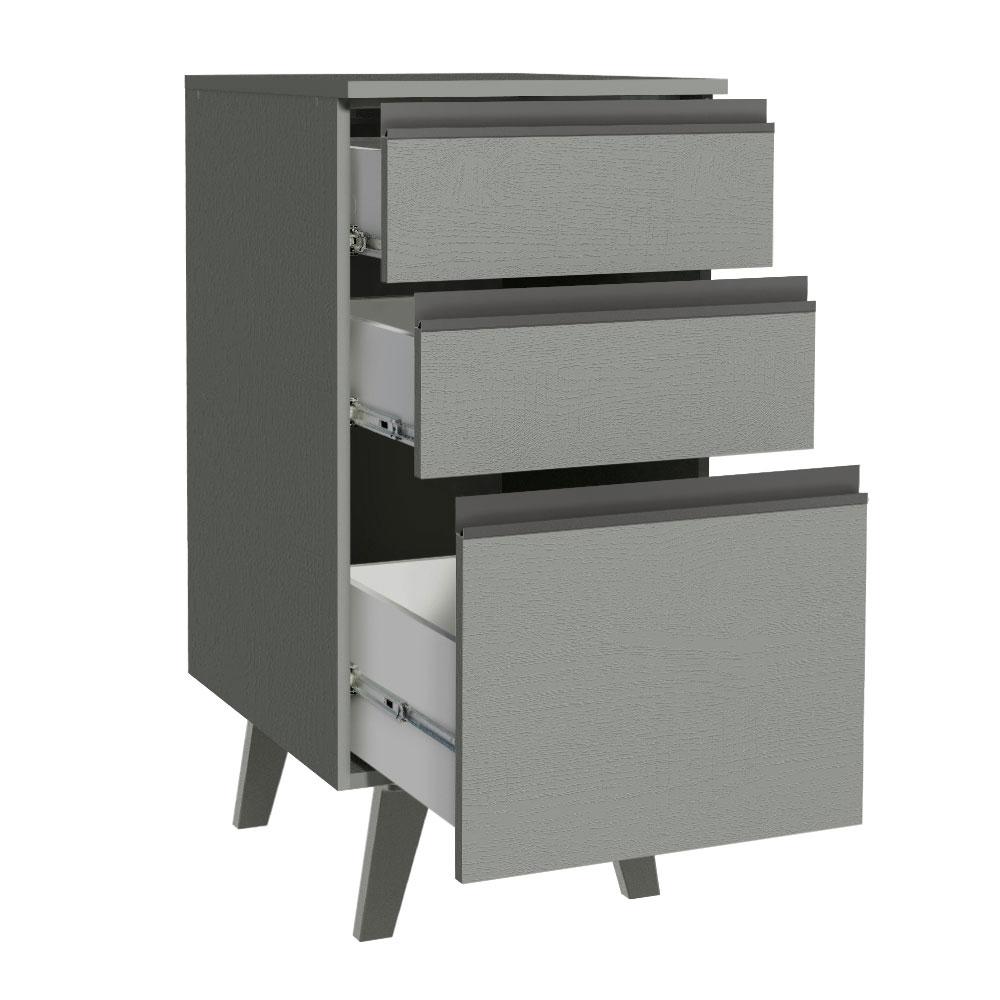 Balcão Armário de Cozinha 40 cm 3 Gavetas Com Pés Cinza Nice Madesa