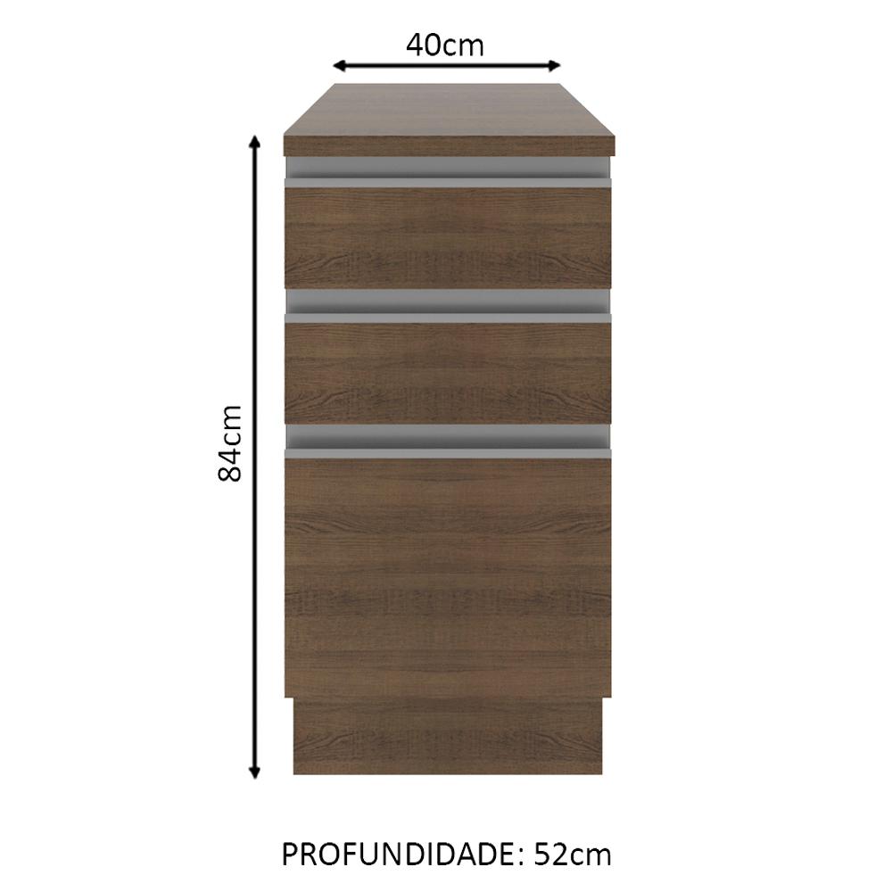 Balcão Armário de Cozinha 40 cm 3 Gavetas Rustic Glamy Madesa
