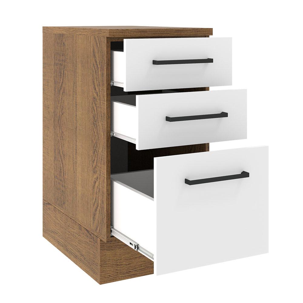 Balcão Armário de Cozinha 40 cm 3 Gavetas Rustic/Branco Agata Madesa