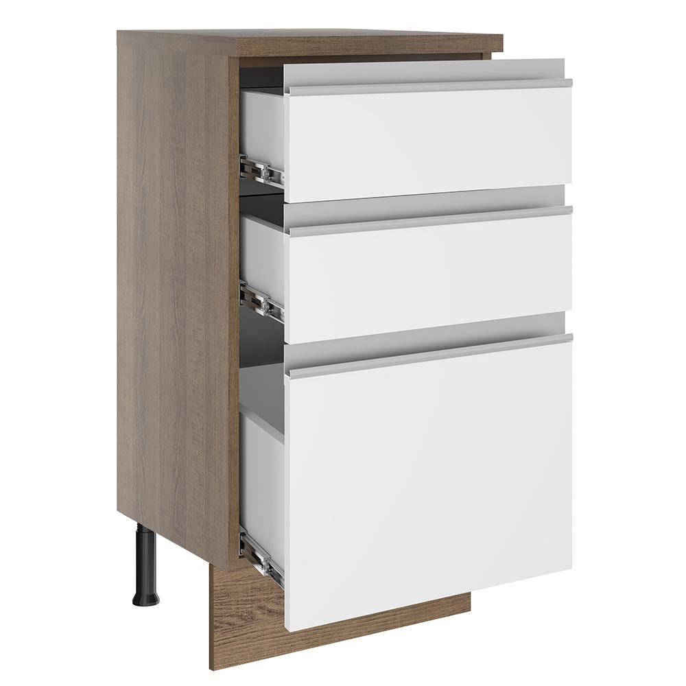 Balcão Armário de Cozinha 40 cm 3 Gavetas Rustic/Branco Glamy Madesa