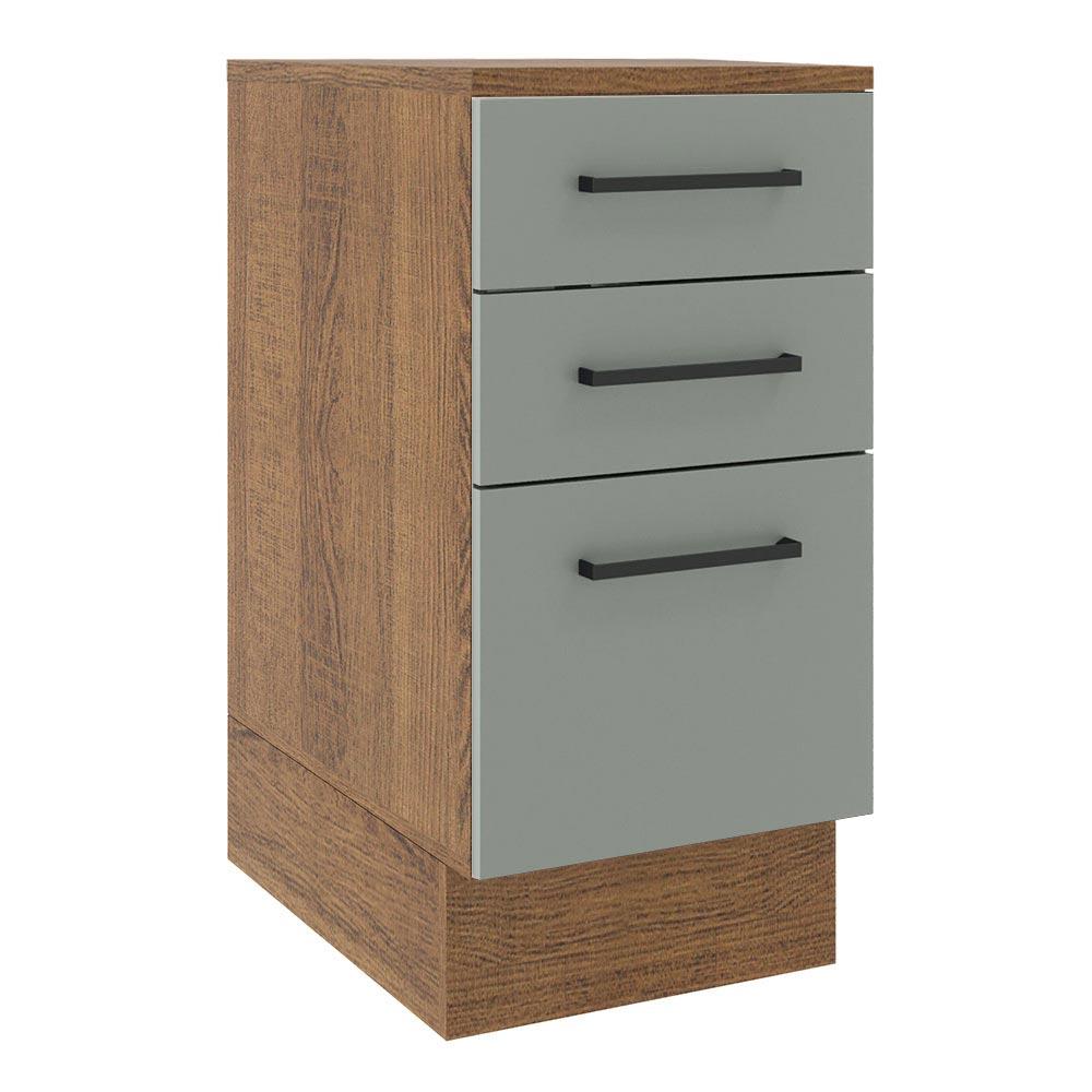 Balcão Armário de Cozinha 40 cm 3 Gavetas Rustic/Cinza Agata Madesa
