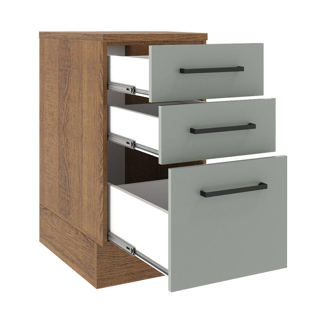 Balcão Armário de Cozinha 40 cm 3 Gavetas Rustic/Cinza Agata Madesa
