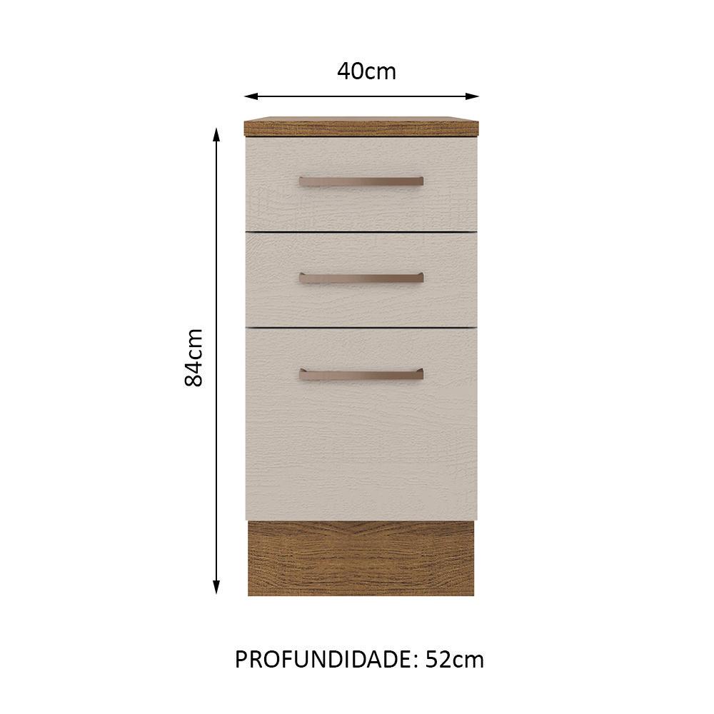 Balcão Armário de Cozinha 40 cm 3 Gavetas Rustic/Crema Agata Madesa