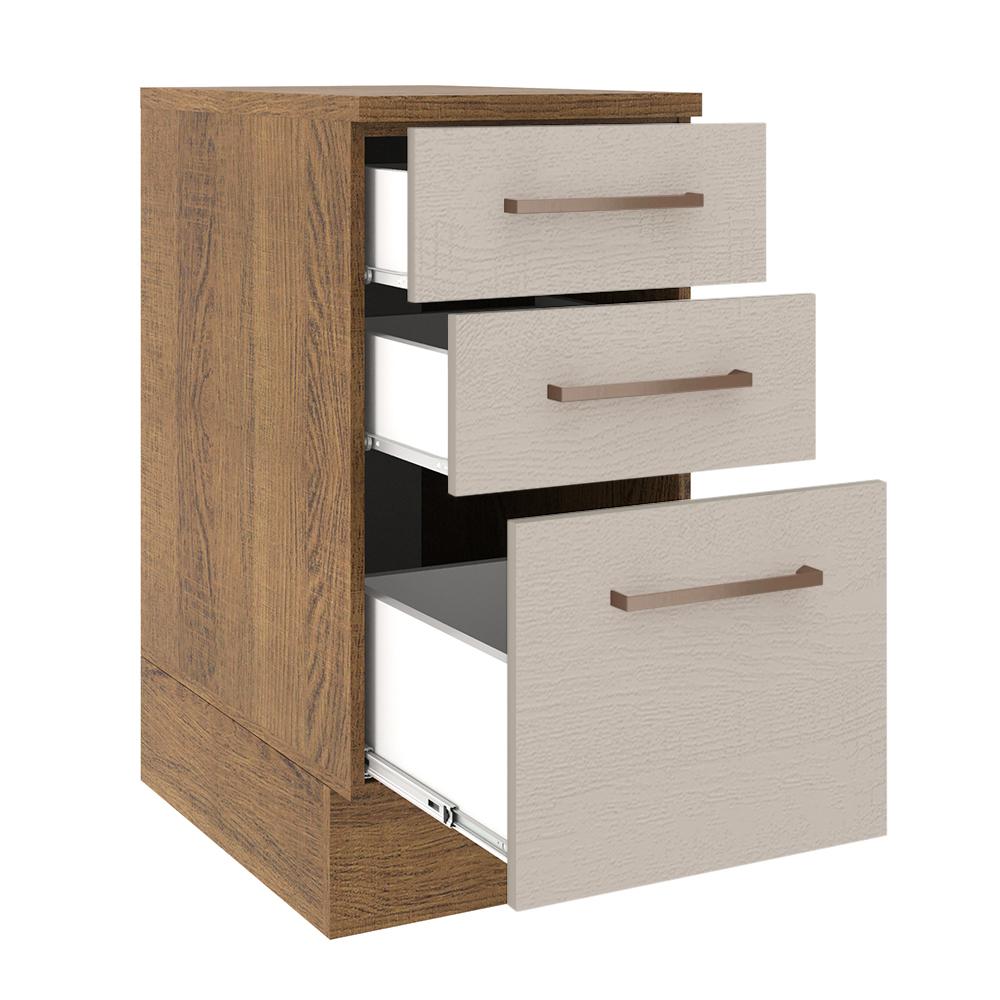 Balcão Armário de Cozinha 40 cm 3 Gavetas Rustic/Crema Agata Madesa