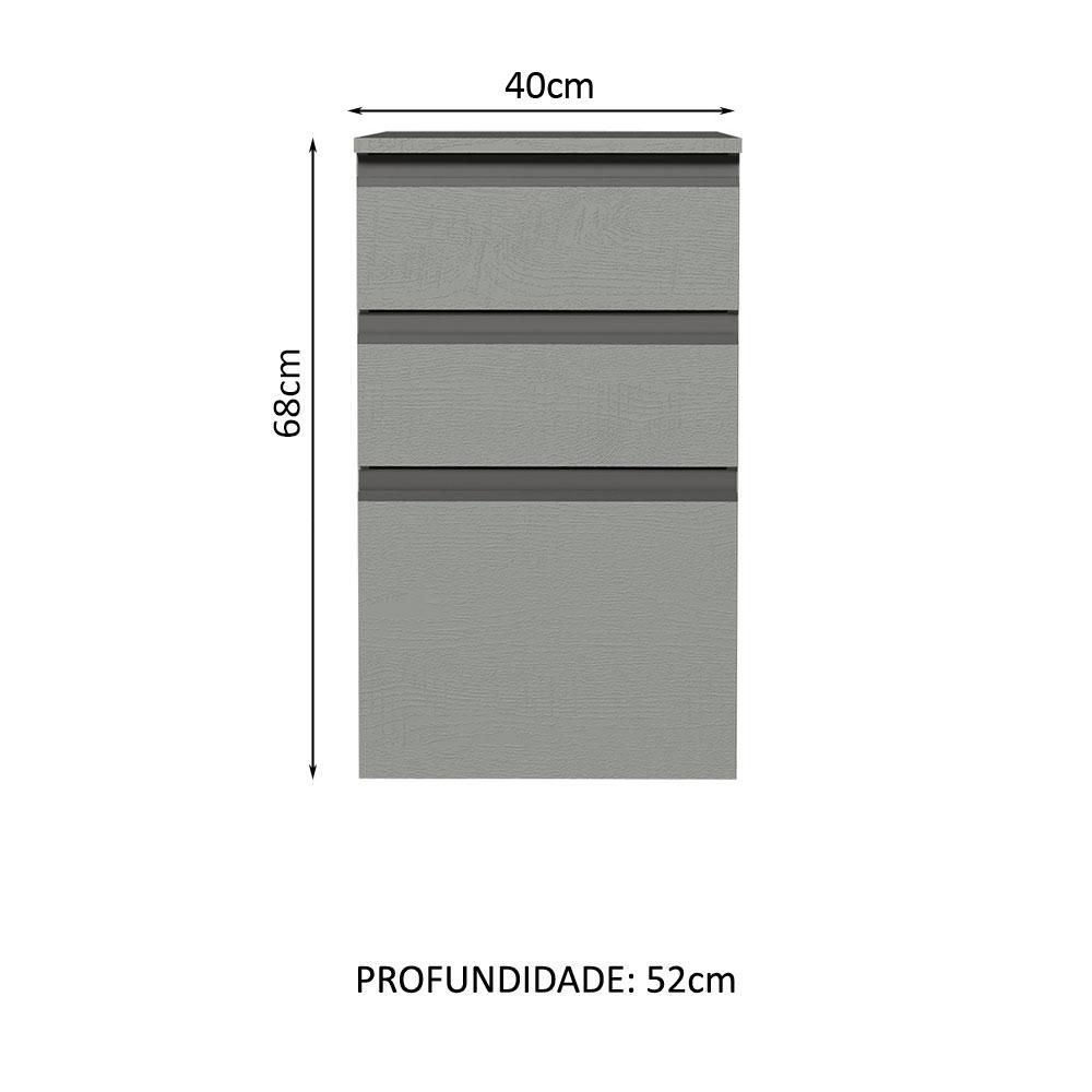 Balcão Armário de Cozinha 40 cm 3 Gavetas Suspenso Cinza Nice Madesa
