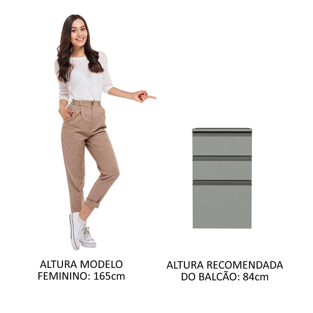 Balcão Armário de Cozinha 40 cm 3 Gavetas Suspenso Cinza Nice Madesa