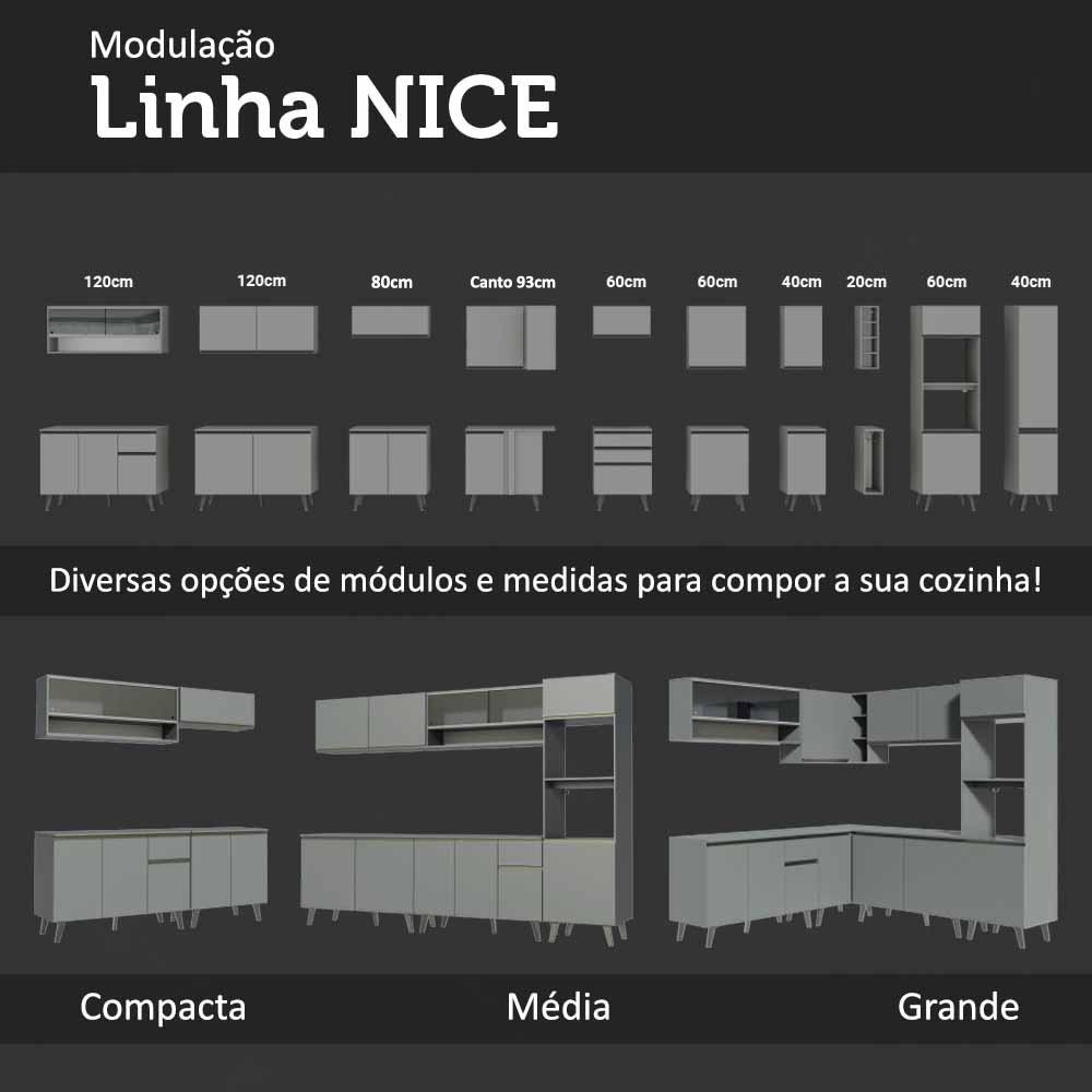 Balcão Armário de Cozinha 40 cm 3 Gavetas Suspenso Cinza Nice Madesa